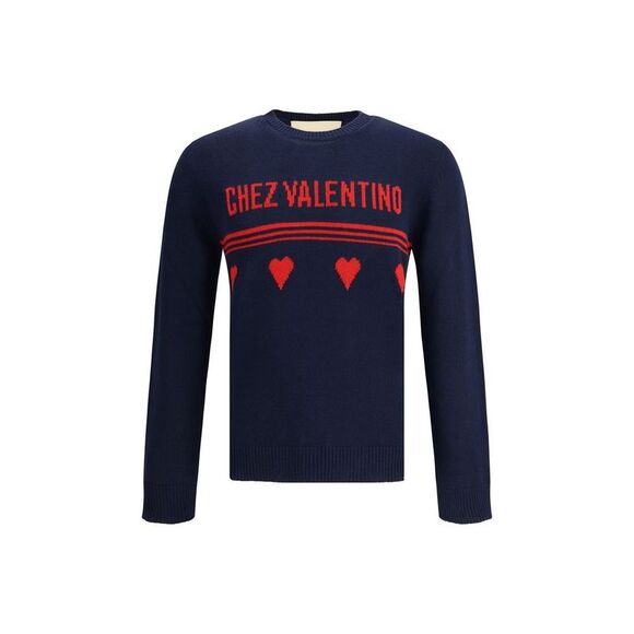 Valentino Pullover Sweater Hearts Knit Men Blue Sweaters